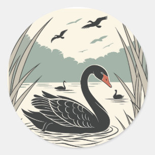 Elegant Black Swan Classic Round Sticker