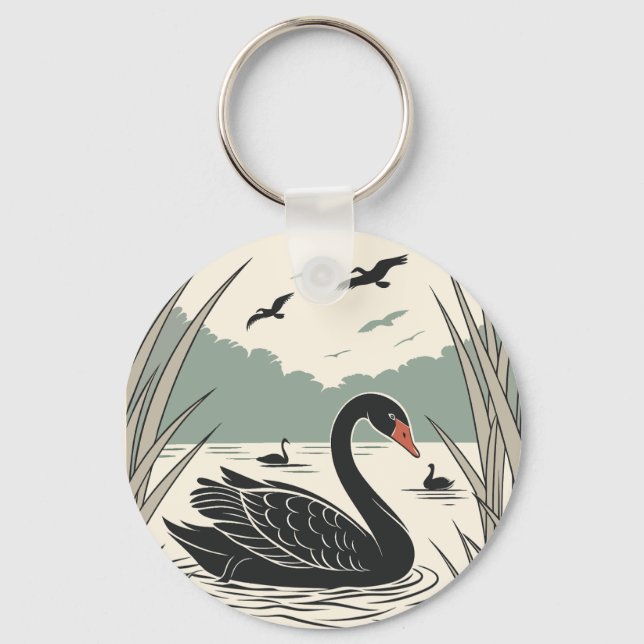 Elegant Black Swan  Key Ring (Front)