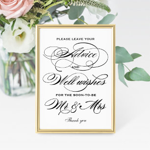 Elegant Black Swash Bridal Shower Advice Sign