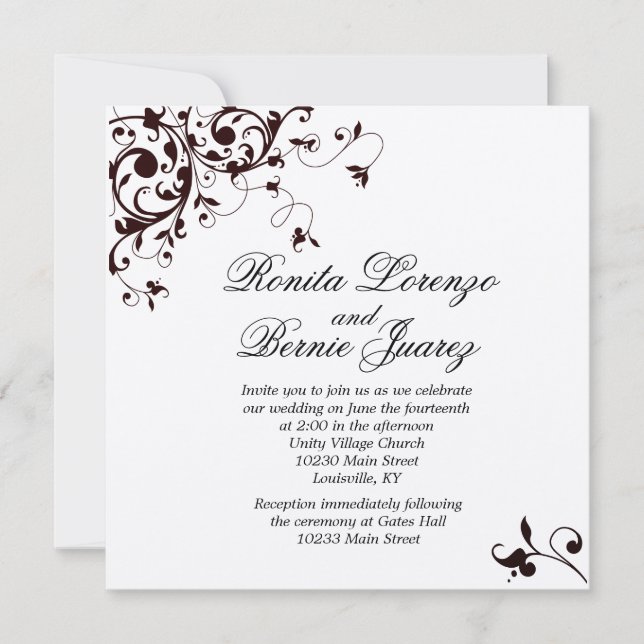Elegant Black Swirl - Metallic champagne paper Invitation (Front)