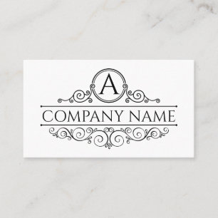 Elegant Black Swirl Monogram Frame Business Card