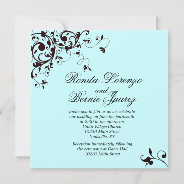 Elegant Black Swirl - seafoam green Invitation (Front)