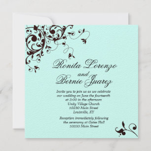 Elegant Black Swirl - seafoam green Invitation