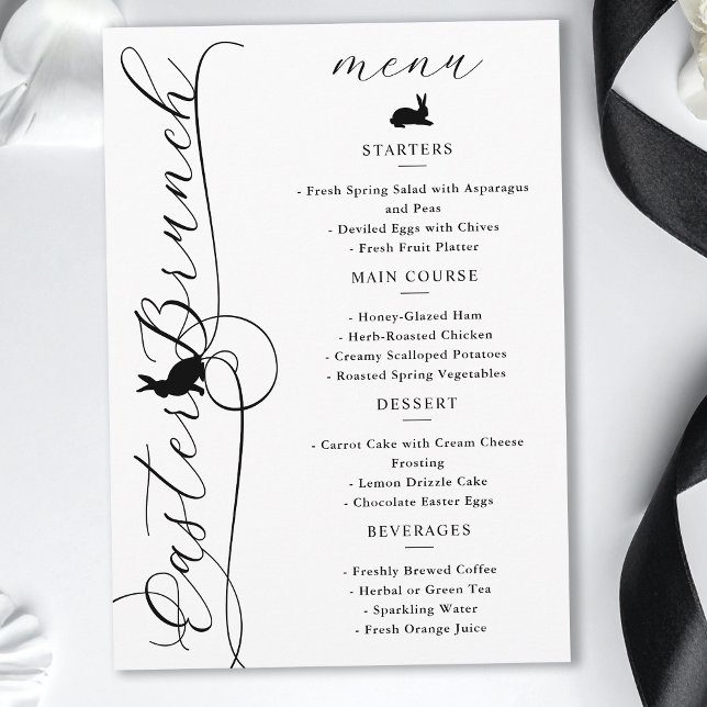 Elegant Black Swirls And Bunnies Easter Brunch Menu (Creator Uploaded)