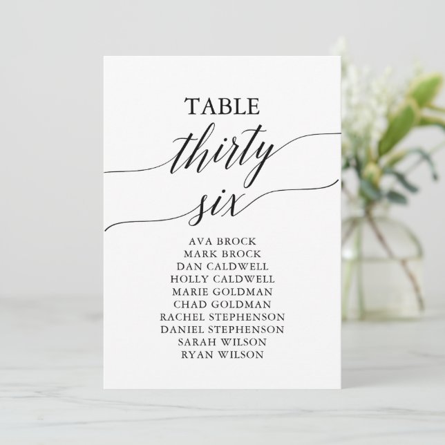 Elegant Black Table Number 36 Seating Chart (Standing Front)