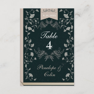 Elegant Black Tan Book Cover Wedding Table Number