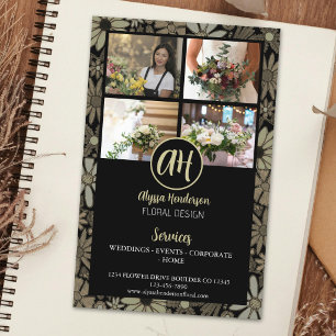 Elegant Black & Tan Floral Business Logo 4 Photo Flyer