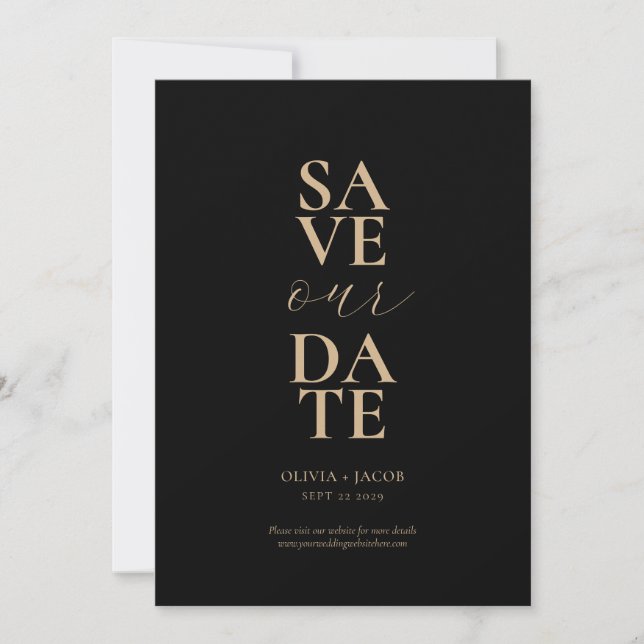 Elegant Black Tan Minimalist Wedding Save The Date (Front)