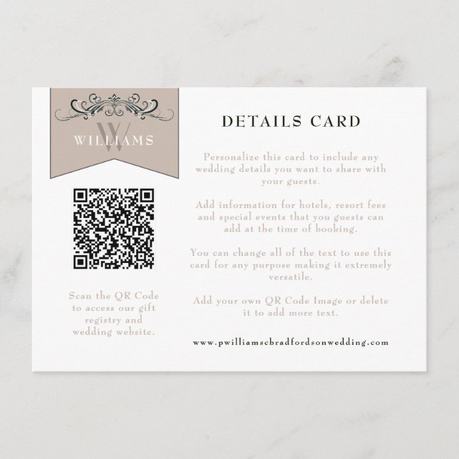 Elegant Black Tan QR Code Wedding Card Insert (Front)