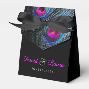 Elegant Black Teal and Hot Pink Peacock Wedding Favour Box