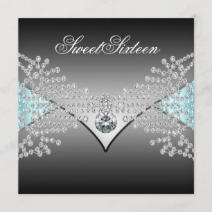 Elegant Black Teal Blue Sweet Sixteen Birthday Invitation