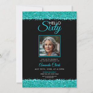 Elegant Black & Teal Ladies 60 Years Birthday Invitation
