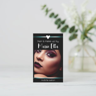 Elegant Black Teal Lines Photo QR Code Template  Business Card