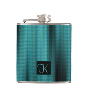 Elegant Black & Teal Personalised Monogram Gift Hip Flask