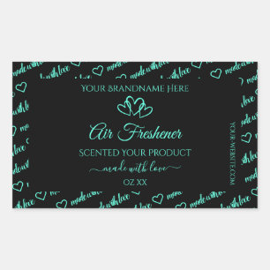 Elegant Black Teal Word Cloud Product Label Hearts