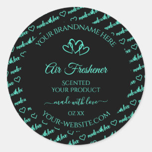 Elegant Black Teal Word Cloud Product Label Hearts