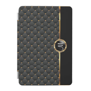 Elegant Black Texture and Gold Pattern - Monogram iPad Mini Cover