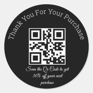 elegant black  thank you business qr code  classic classic round sticker