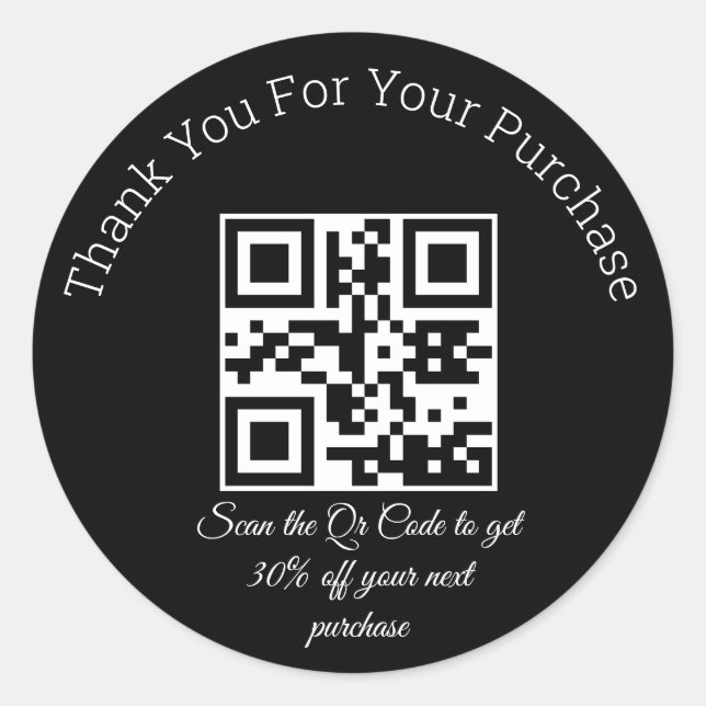elegant black  thank you business qr code  classic classic round sticker (Front)