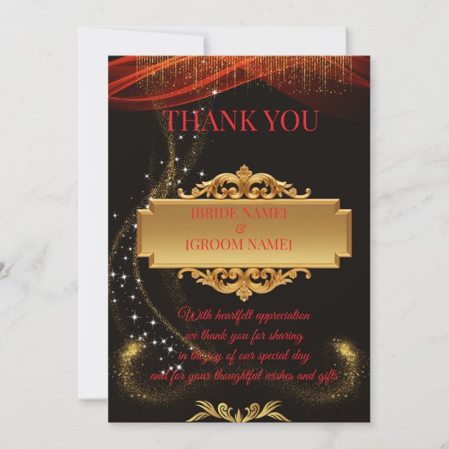 Elegant Black Thank You Card with Gold Centre Desi (Front)