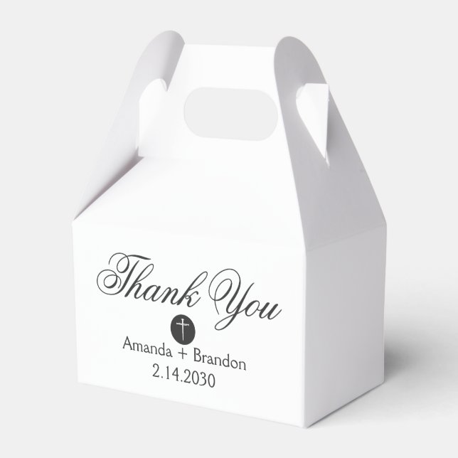 Elegant Black Thank You Christian Cross Wedding Favour Box (Front Side)