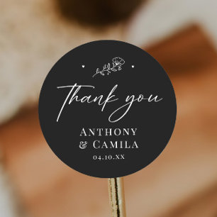 Elegant Black Thank You Wedding Classic Round Sticker