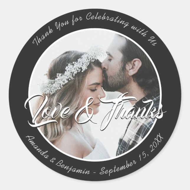 Elegant Black Thank You Wedding Photo Stickers (Front)