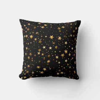 Elegant Black Throw Pillow with Golden Stars