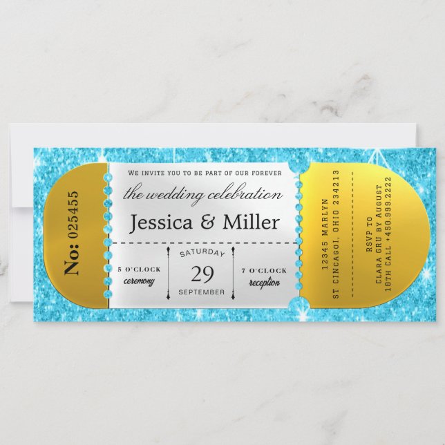 Elegant Black Ticket Wedding Invitation (Front)