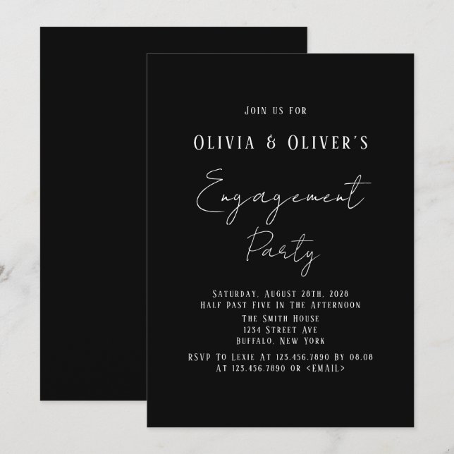Elegant Black Tie Engagement Party Invitation (Front/Back)
