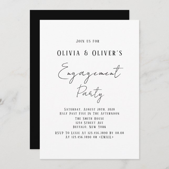 Elegant Black Tie Engagement Party Invitation (Front/Back)