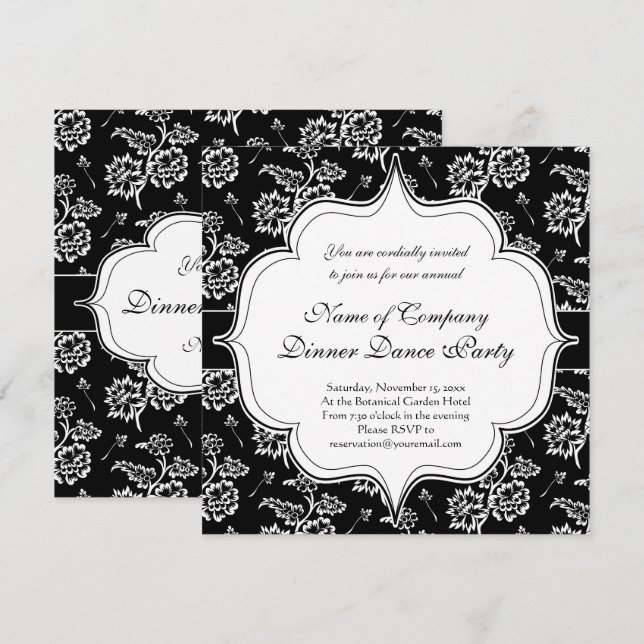 Elegant Black Tie Formal Dinner Dance Party Invitation (Front/Back)
