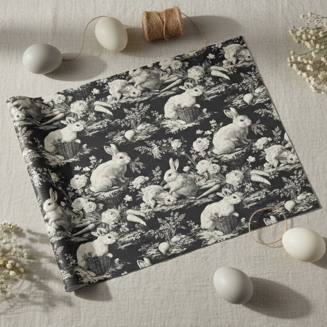 Elegant Black Toile Bunny Easter  Wrapping Paper (Creator Uploaded)
