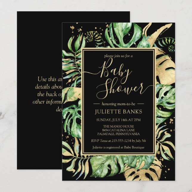 Elegant Black Tropical Gender Neutral Baby Shower  Invitation (Front/Back)