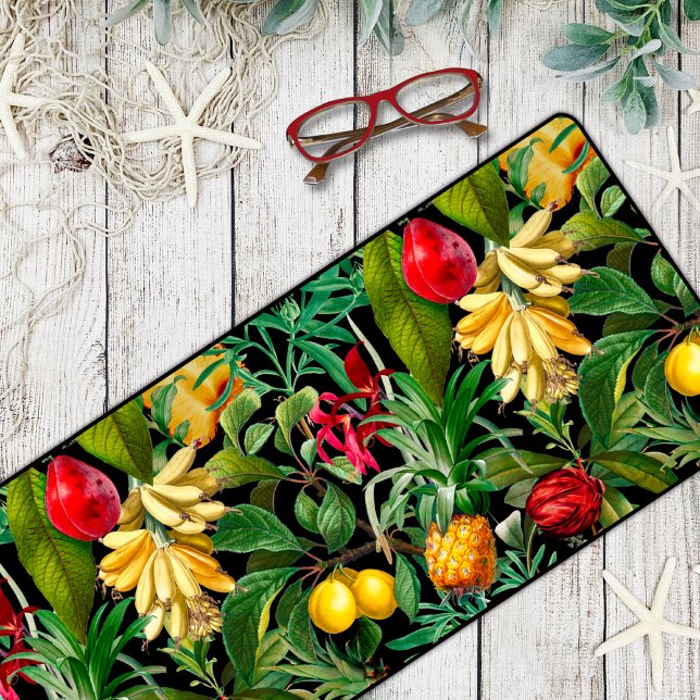 Elegant black tropical leaves fruits pattern  desk mat (Creator Uploaded)
