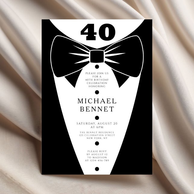 Elegant Black Tuxedo 40th Birthday Invitation (Elegant Black Tuxedo 40th Birthday Invitation.
)