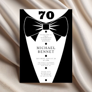 Elegant Black Tuxedo 70th Birthday Invitation