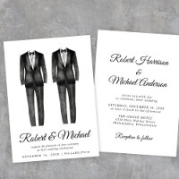 Elegant Black Tuxedo Watercolors Gay Wedding