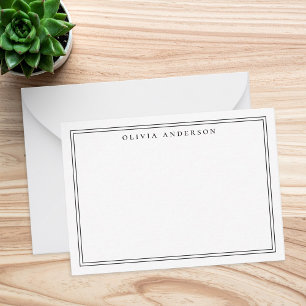Elegant Black Two Border Minimalist Monogram Name Card