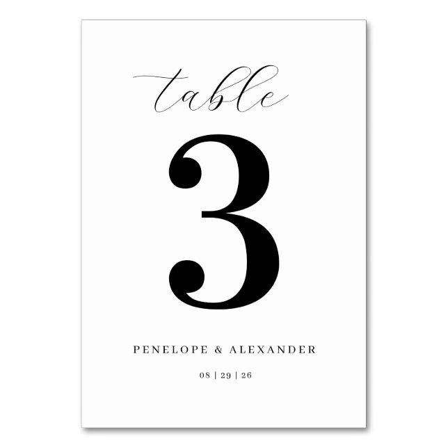 Elegant Black Typographic Table Number (Front)