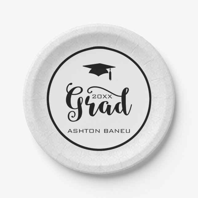 Elegant Black Typography-Graduation Paper Plate (Front)