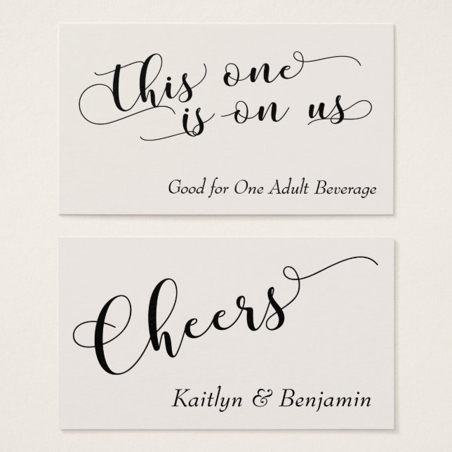 Elegant Black Typography on Cream Drink Tickets (Front & Back)