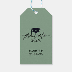 Elegant Black Typography On Sage Green Background Gift Tags