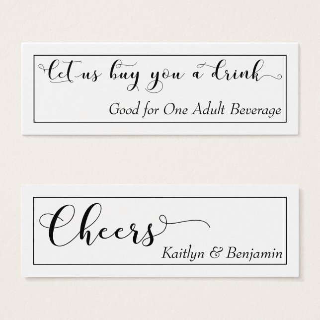 Elegant Black Typography on White Drink Tickets 2 (Front & Back)