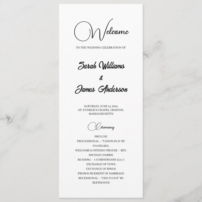Elegant Black Typography White Wedding Program Programme (Front)