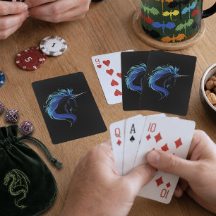 Elegant Black Unicorn Blue Silver Magical Fantasy Playing Cards