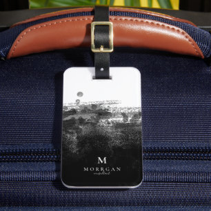 Elegant Black Unique Spatter Watercolor Monogram Luggage Tag