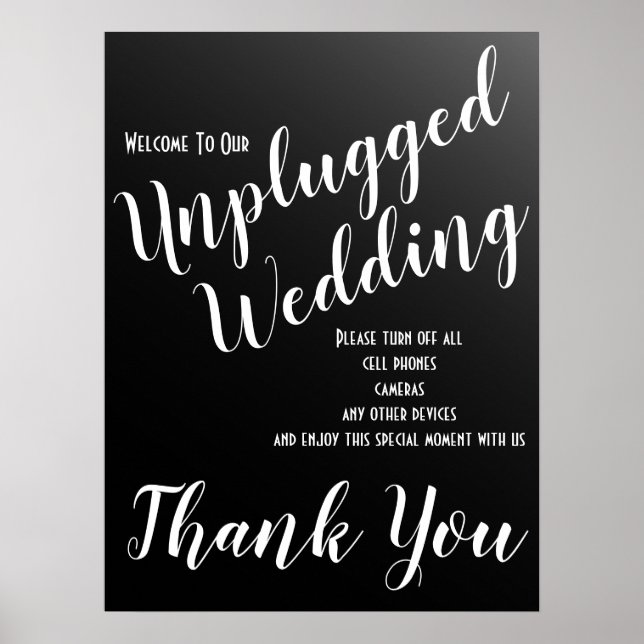 Elegant Black Unplugged Wedding Sign (Front)
