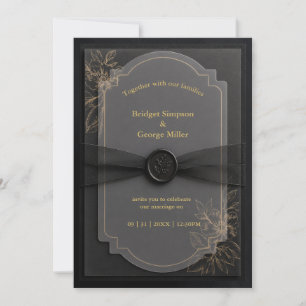 elegant Black Vellum Wedding Floral Luxe Layers Invitation