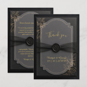 elegant Black Vellum Wedding Floral Luxe Layers Thank You Card